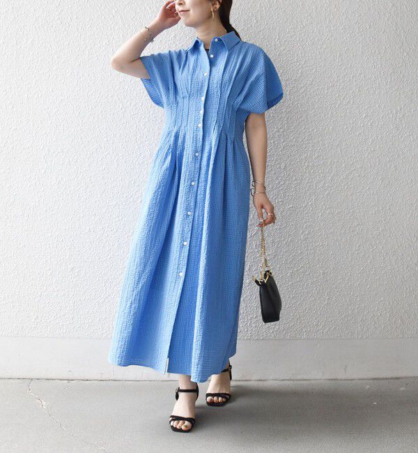 SHIPS any「《予約》SHIPS any:〈手洗い可能〉サッカー フレンチ スリーブ シャツ ワンピース」|ワンピース|