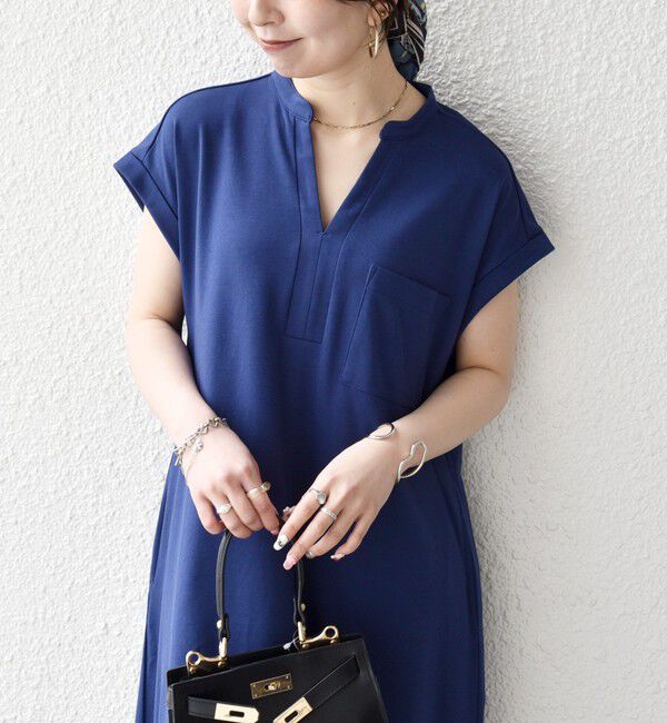 SHIPS any「《予約》SHIPS any:〈接触冷感/汗染み防止加工/洗濯機可能〉スキッパー Aライン ワンピース」|ワンピース|ブルー