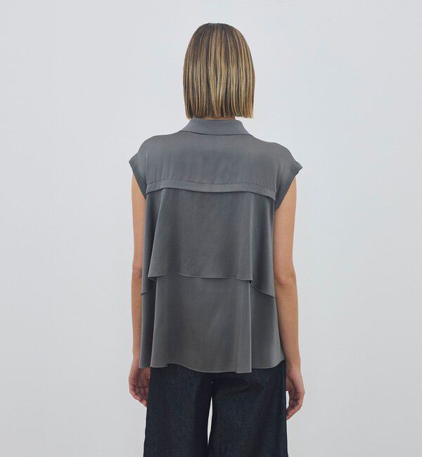 DES PRES「【WEB先行予約】 マットレーヨンシルクサテンコンビ フレンチスリーブシャツプルオーバー」|ニット・セーター|