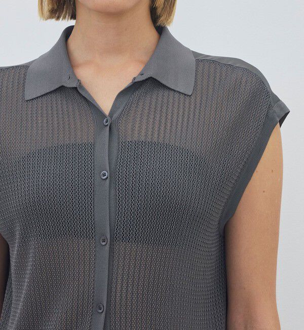 DES PRES「【WEB先行予約】 マットレーヨンシルクサテンコンビ フレンチスリーブシャツプルオーバー」|ニット・セーター|