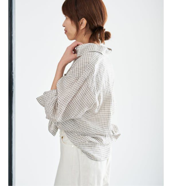 IENA「《セットアップ対応/予約》フレンチリネンチェックレギュラーカラーシャツ」|シャツ・ブラウス|