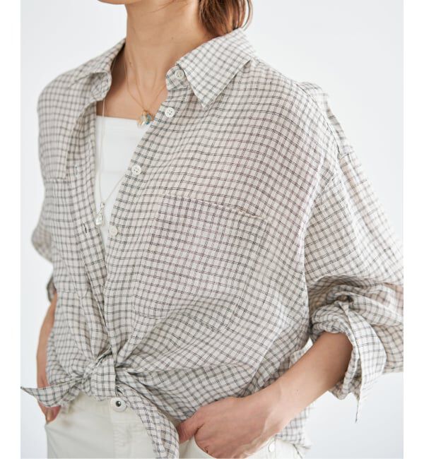 IENA「《セットアップ対応/予約》フレンチリネンチェックレギュラーカラーシャツ」|シャツ・ブラウス|