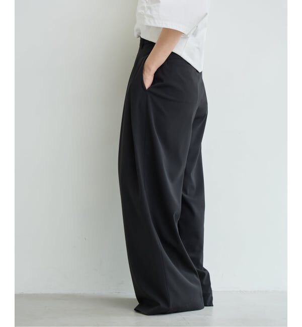 IENA LA BOUCLE「《予約》IENA LA BOUCLE ウーステッドライクシャンブレータックスラックス」|スラックス|ブラック