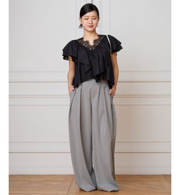 IENA LA BOUCLE「《予約》IENA LA BOUCLE ウーステッドライクシャンブレータックスラックス」|スラックス|