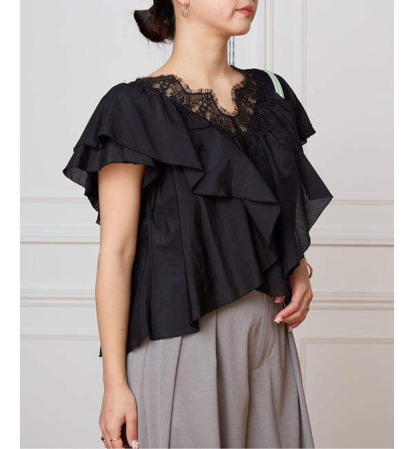 IENA LA BOUCLE「《予約》IENA LA BOUCLE レース Vネックブラウス」|シャツ・ブラウス|