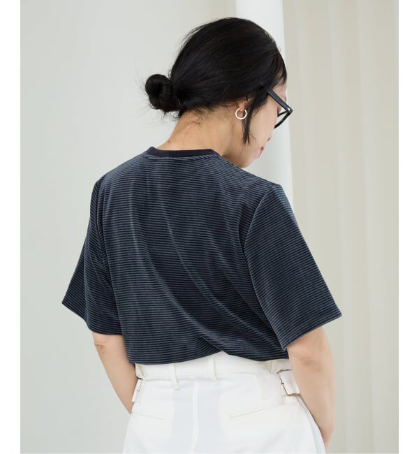 IENA LA BOUCLE「《予約》IENA LA BOUCLE ベロアボーダーTシャツ」|Tシャツ・カットソー|