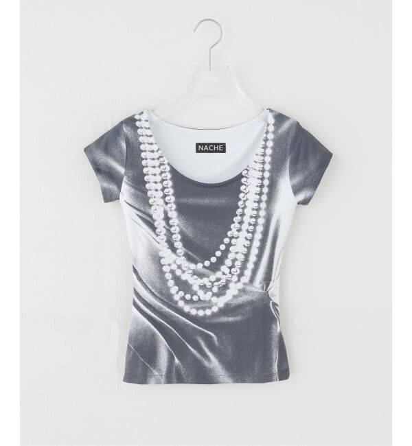 PULP「【Geek Office / ギークオフィス】NACHE / ナチェ PEARL NECKLACE PRINTED T-SHIRT」|Tシャツ・カットソー|ブラック