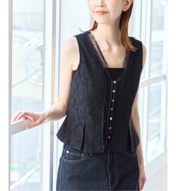 U by SPICK&SPAN「《予約》メッシュレースタンクブラウス」|シャツ・ブラウス|ブラック