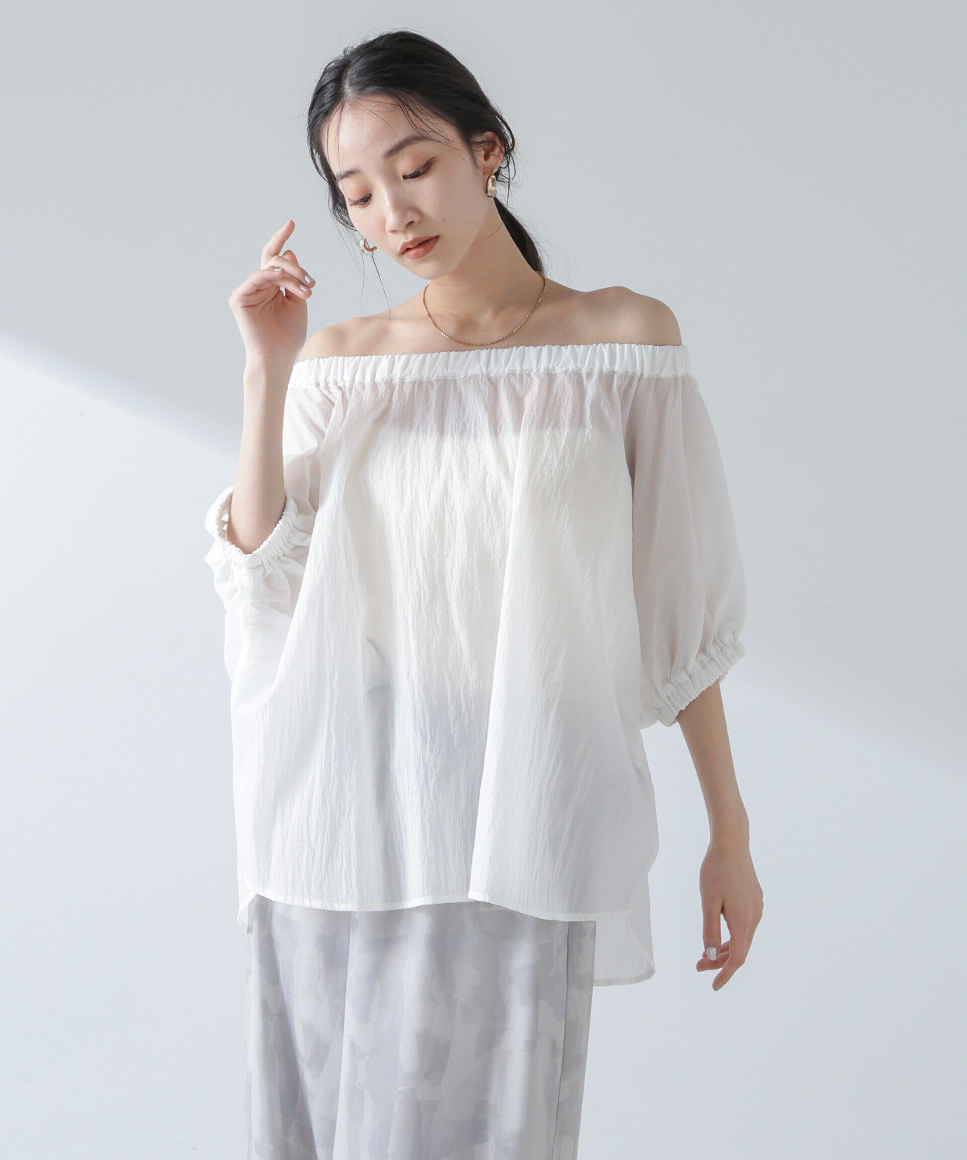 nano･universe「ナイロンタッサーオフショルダーブラウス(セットアップ可）」|シャツ・ブラウス|