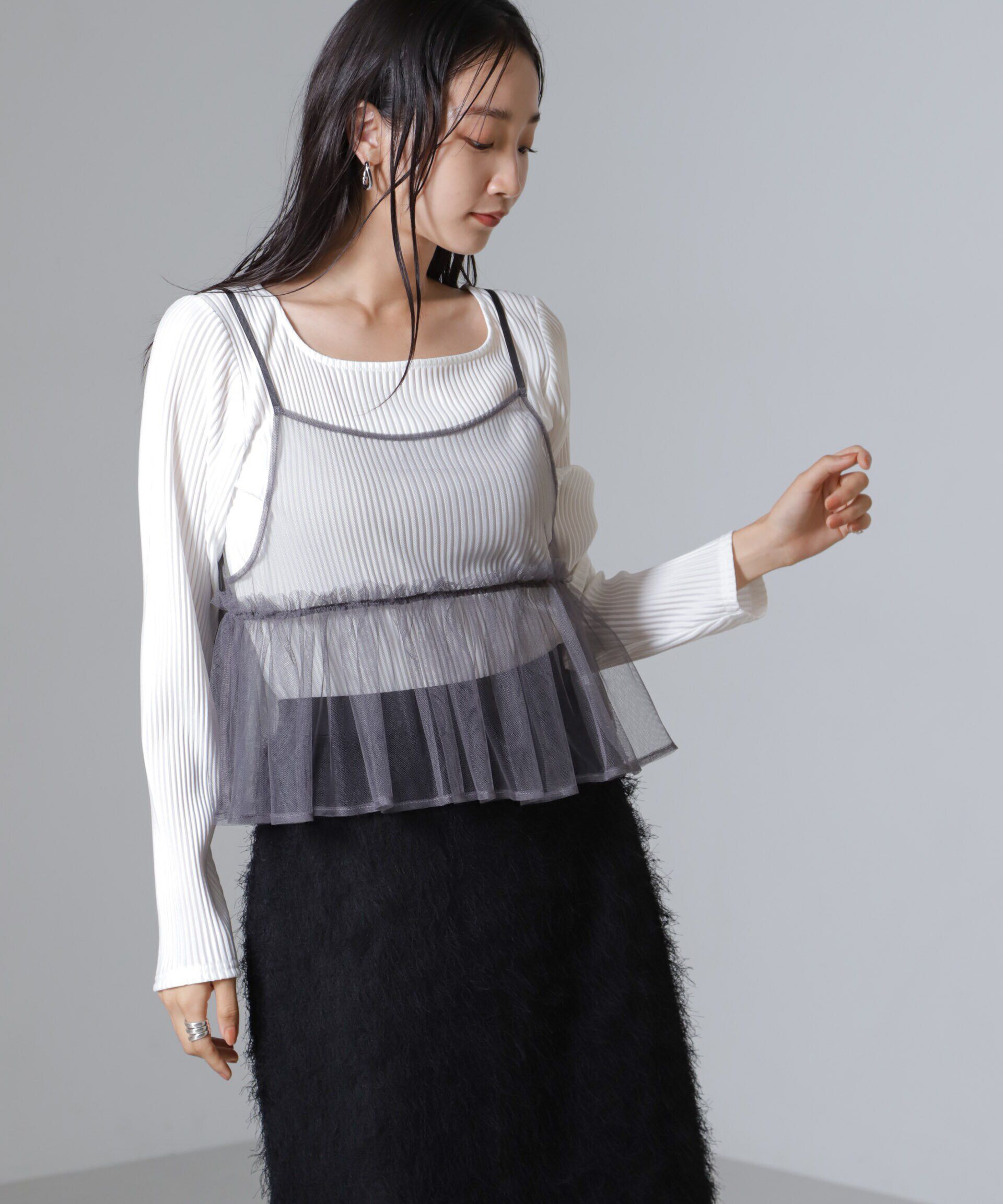 nano･universe「前後2wayテレコロンTセット＆チュールキャミソールトップス」|Tシャツ・カットソー|