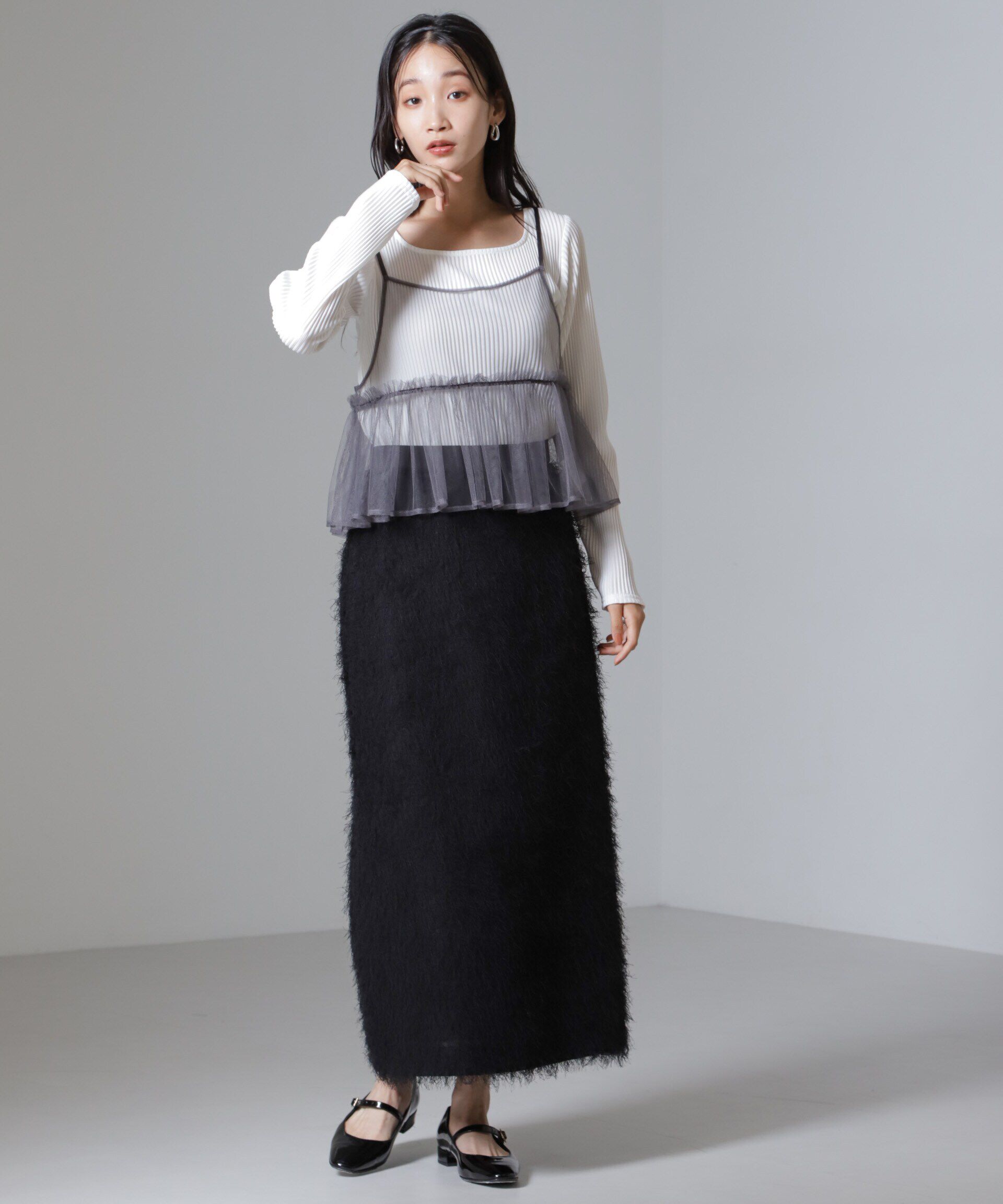 nano･universe「前後2wayテレコロンTセット＆チュールキャミソールトップス」|Tシャツ・カットソー|