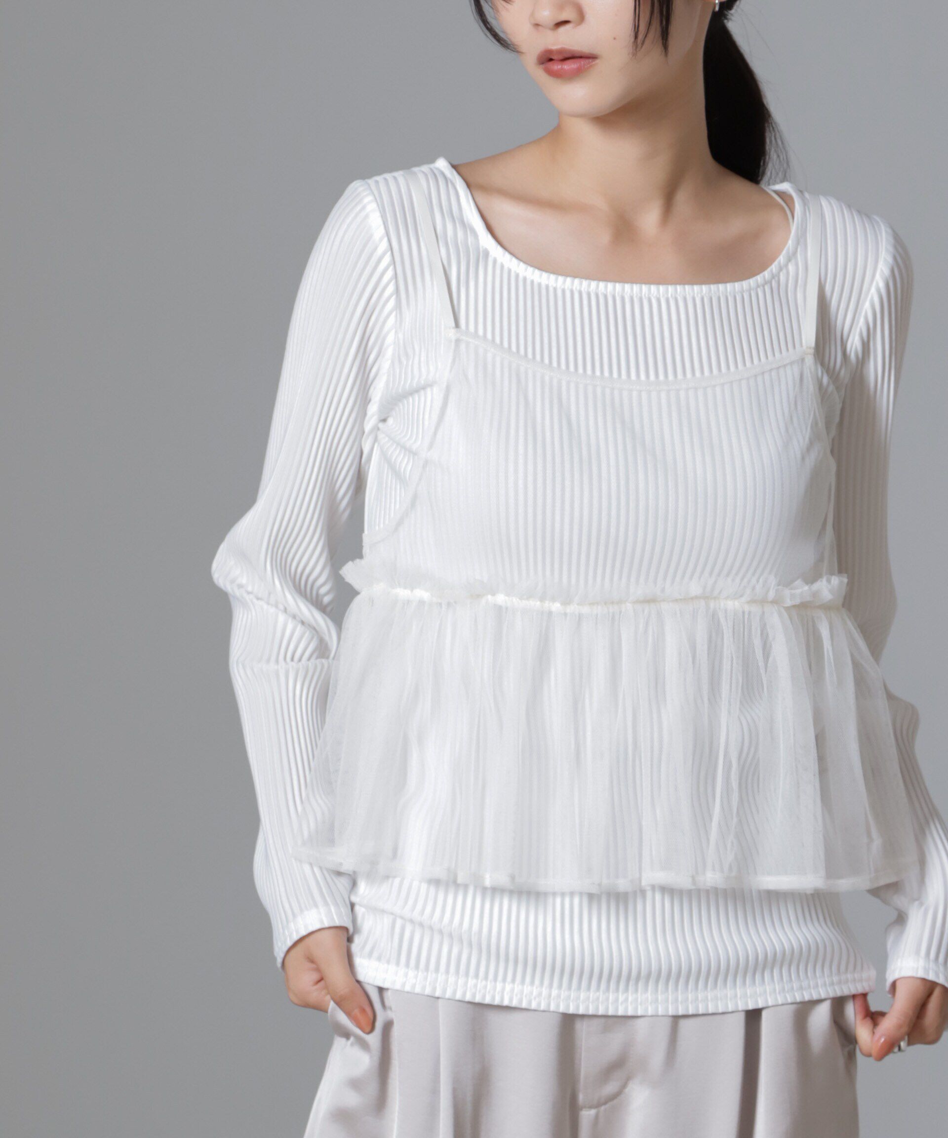 nano･universe「前後2wayテレコロンTセット＆チュールキャミソールトップス」|Tシャツ・カットソー|