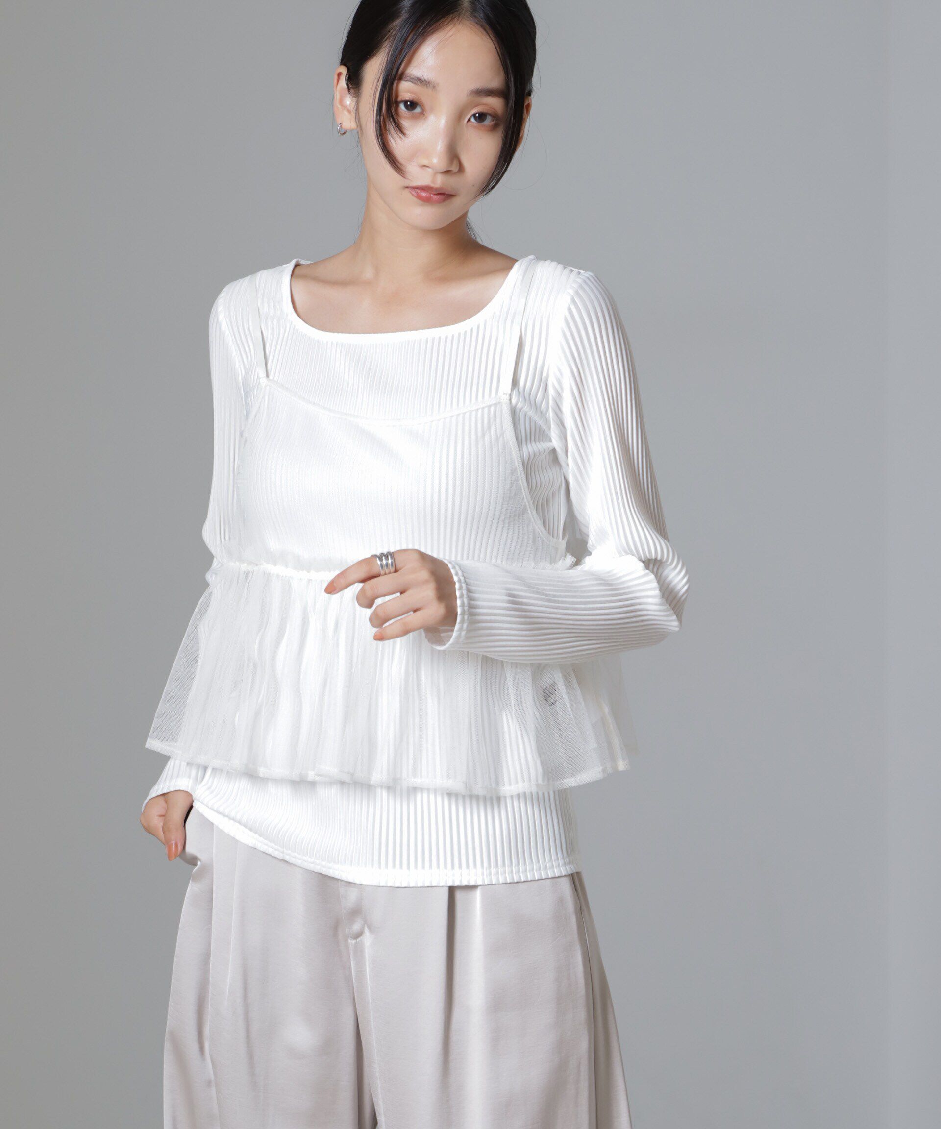 nano･universe「前後2wayテレコロンTセット＆チュールキャミソールトップス」|Tシャツ・カットソー|