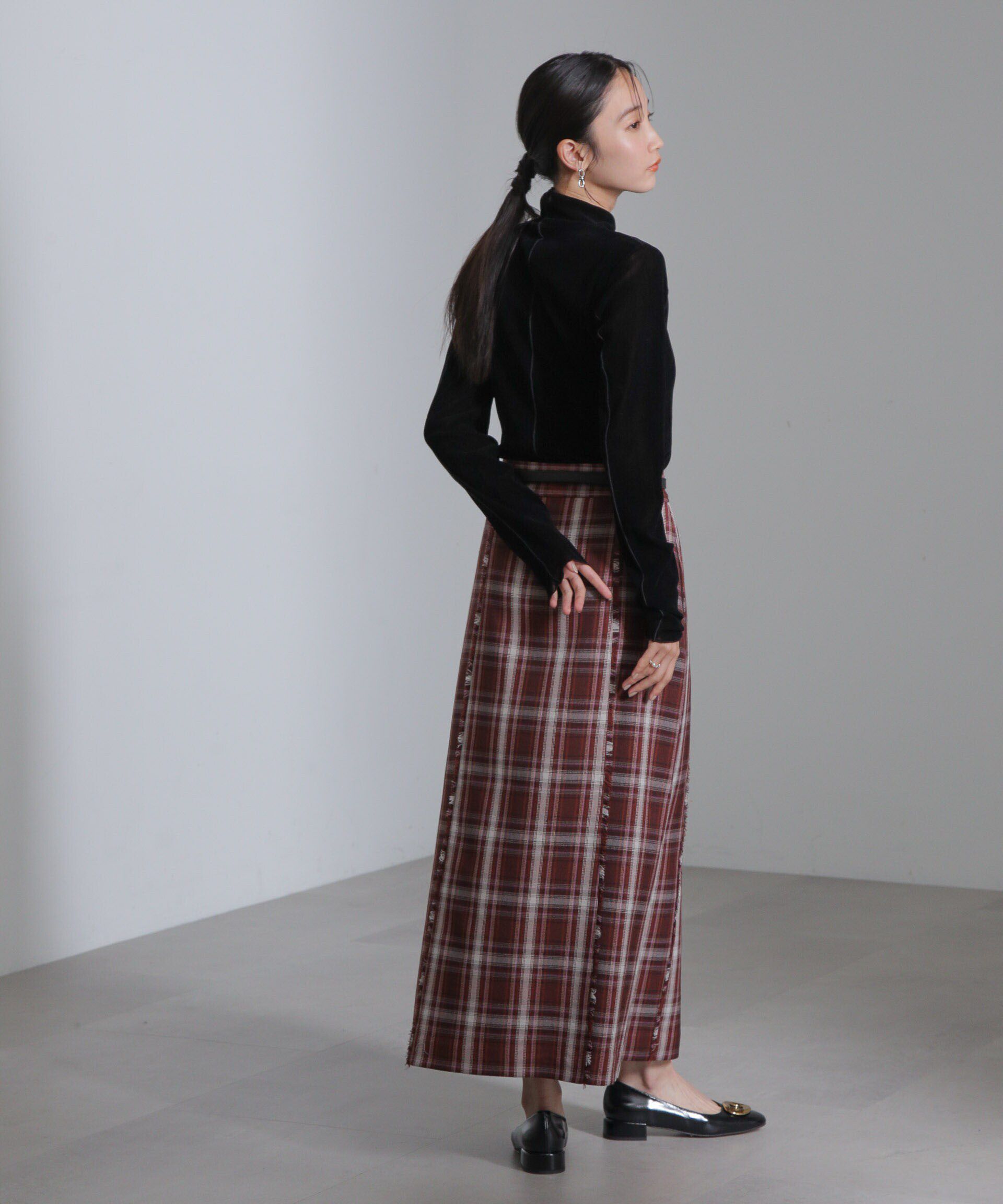 nano･universe「チェックスリットロングスカート」|スカート|