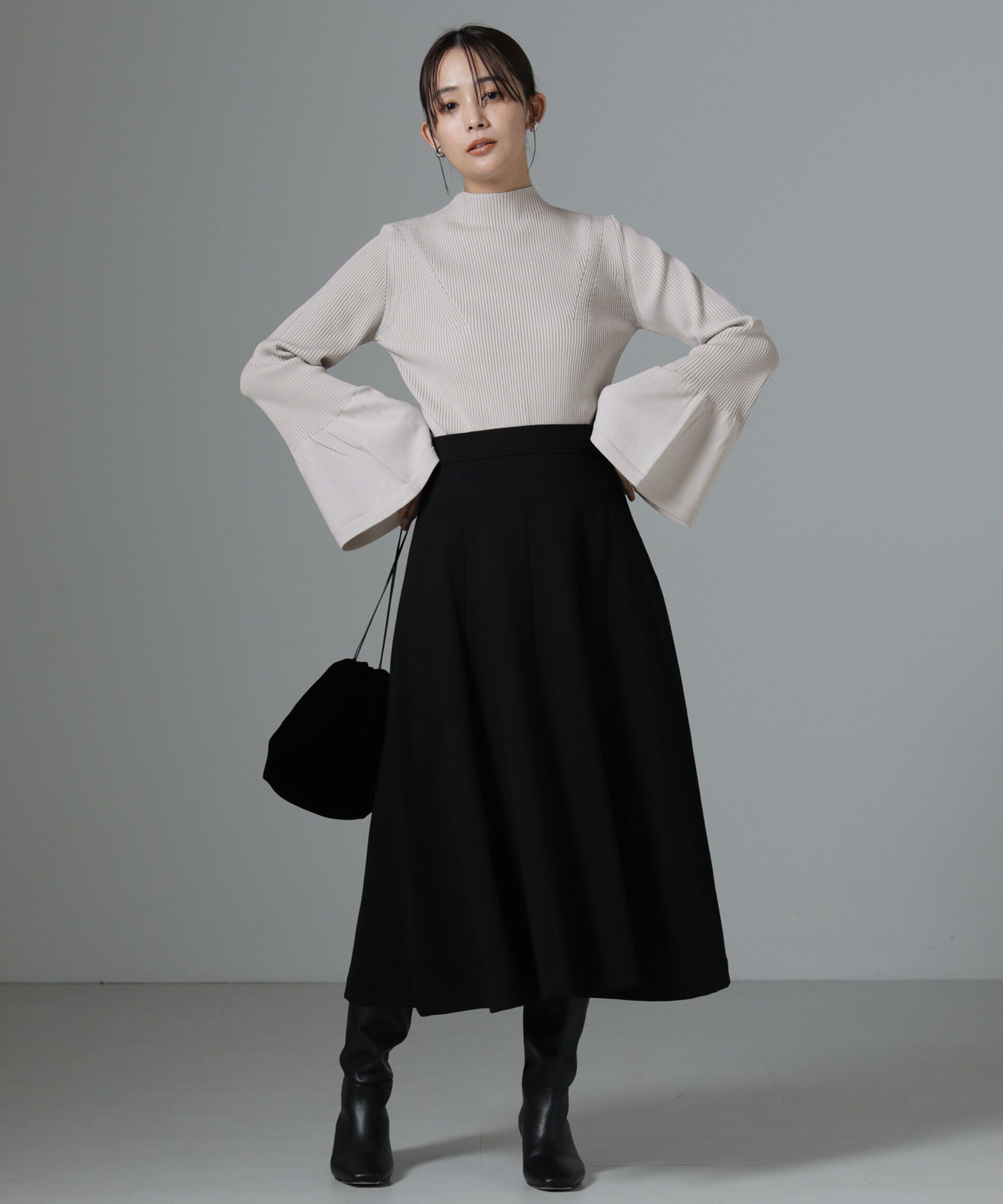 nano･universe「ハイネックベルスリーブリブニットプルオーバー」|ニット・セーター|