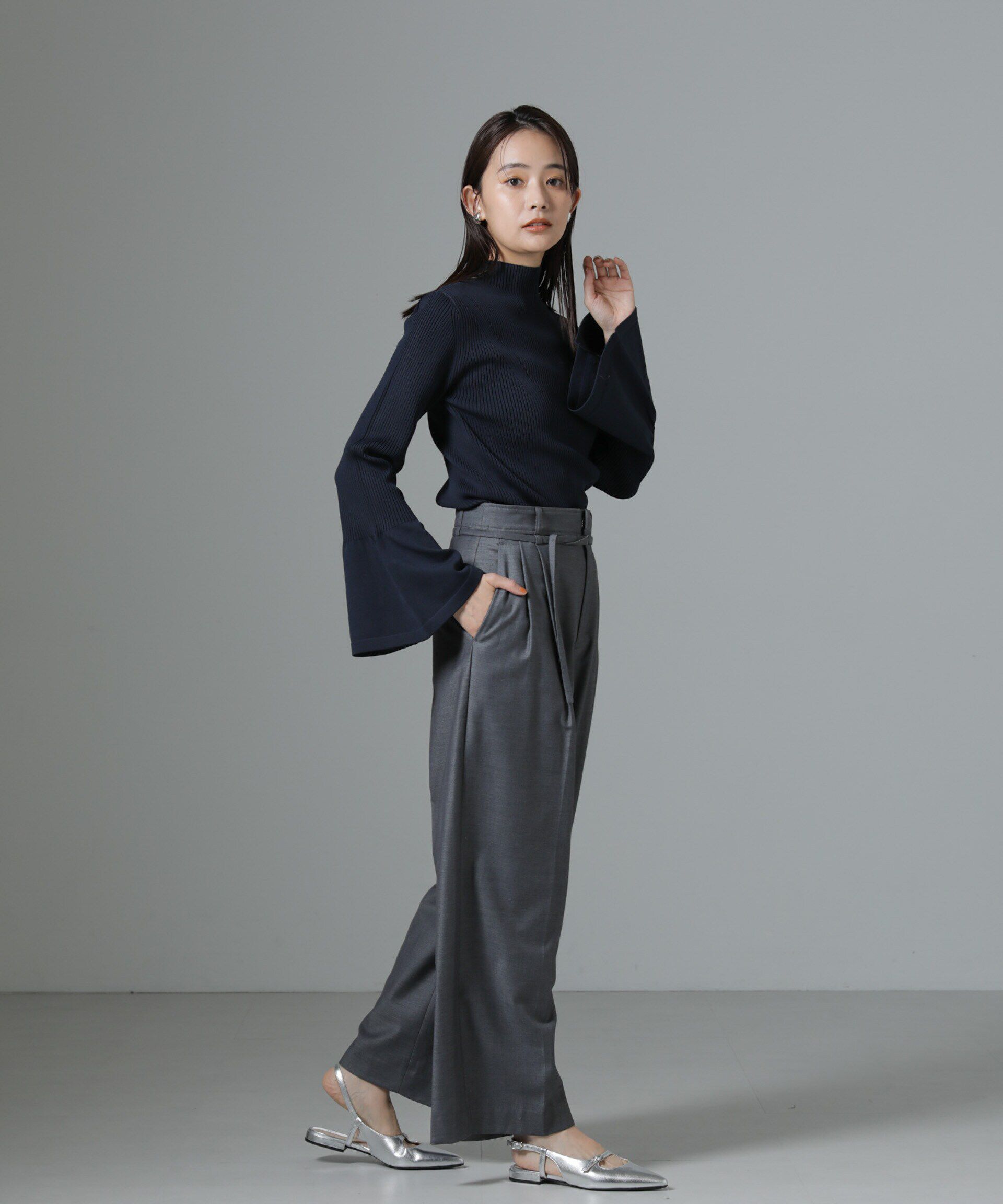 nano･universe「ハイネックベルスリーブリブニットプルオーバー」|ニット・セーター|