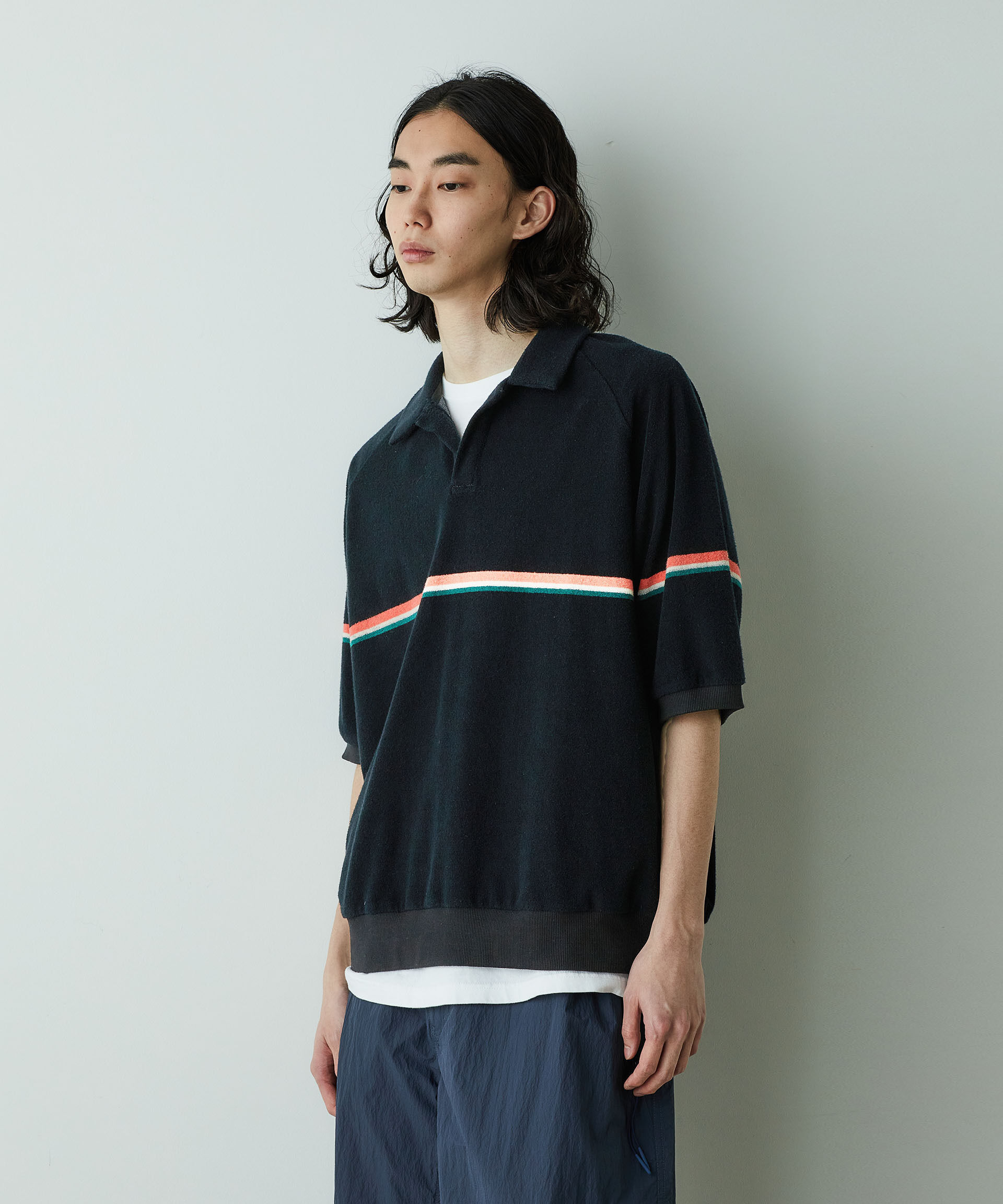 nano･universe「「HOTEL PALACE」オテルパラス レトロボーダーパイルスキッパーシャツ」|Tシャツ・カットソー|