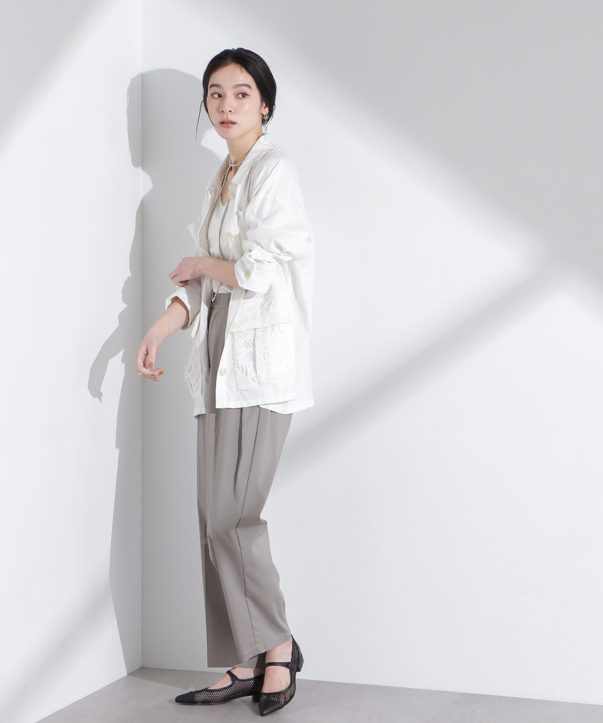 nano･universe「ポイントレースサファリジャケット」|テーラードジャケット|