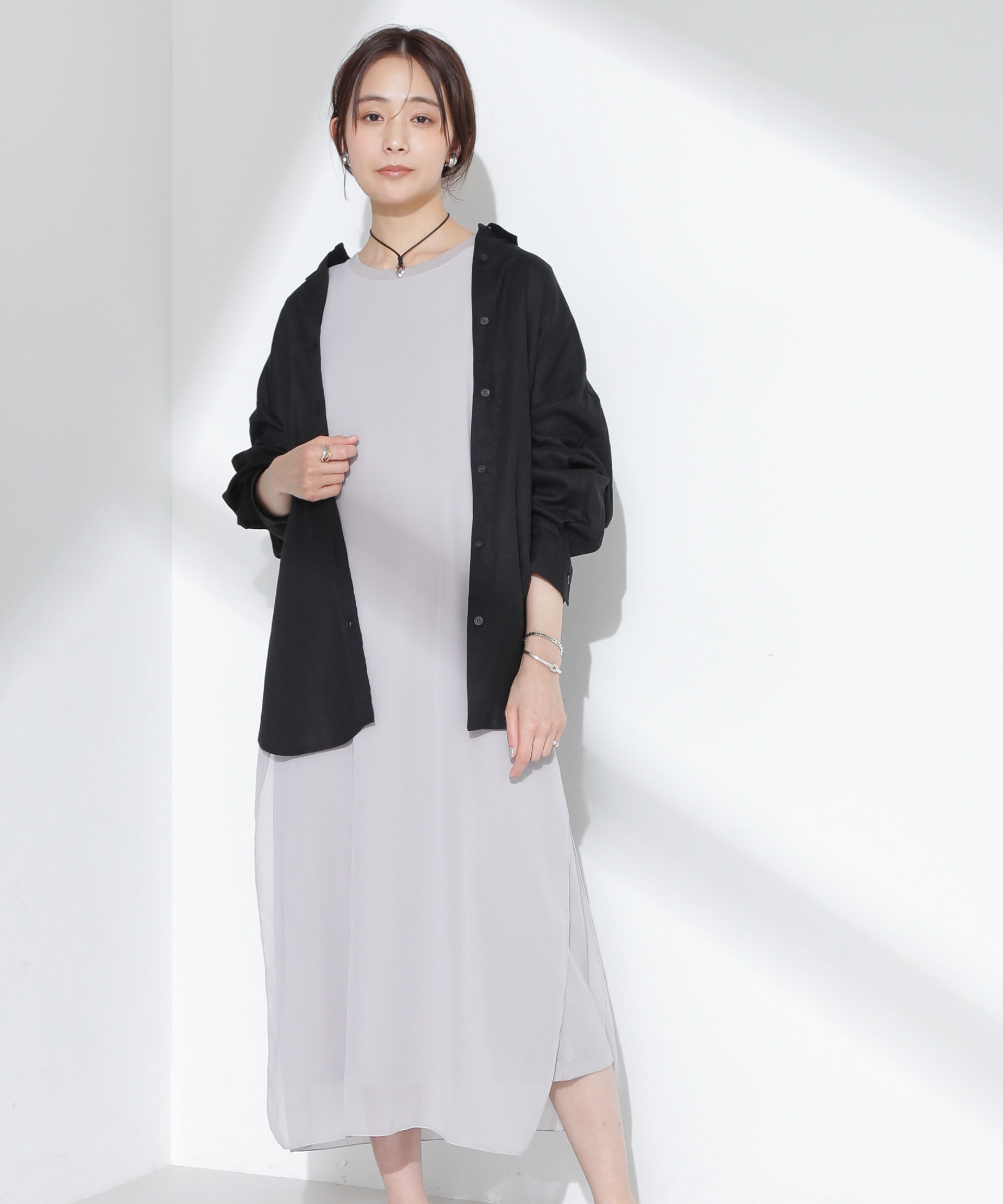 nano･universe「シアーコンビワンピース」|ワンピース|グレージュ3