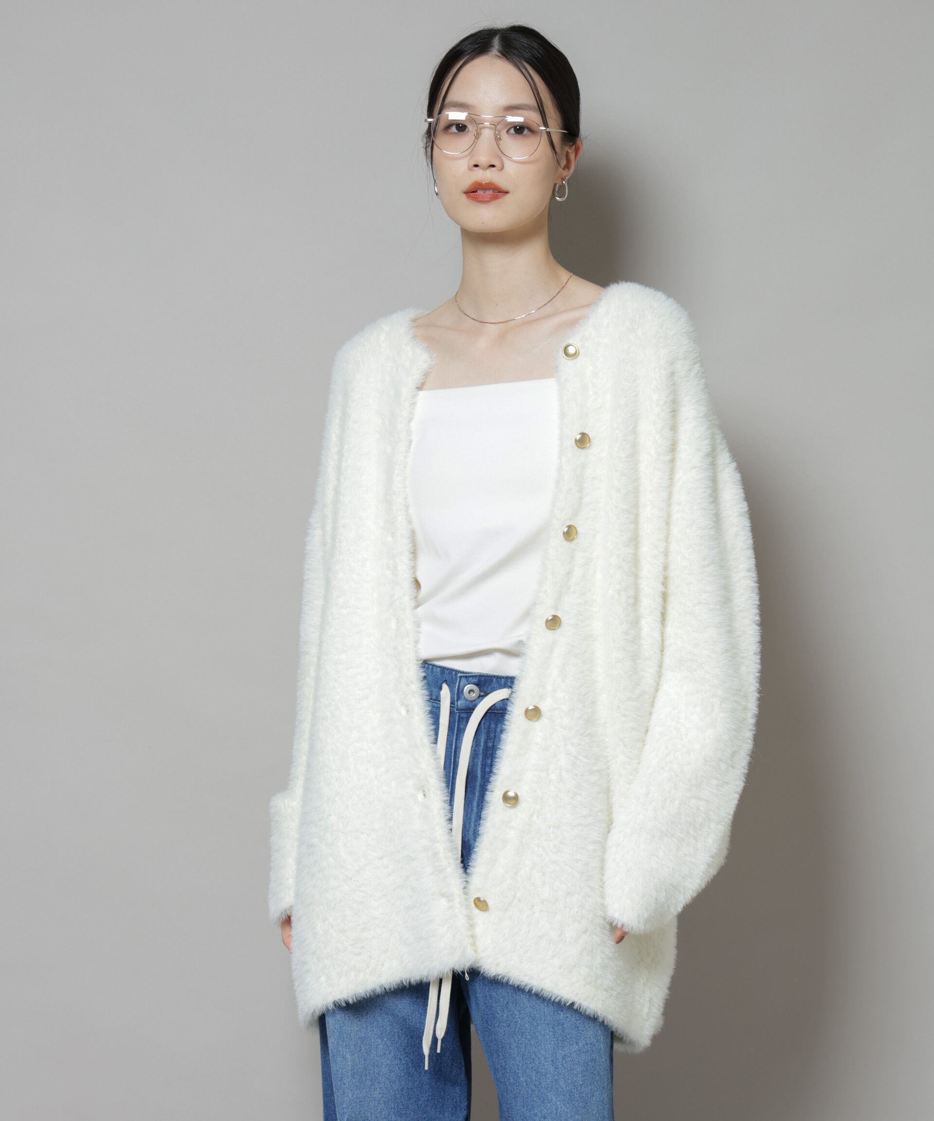 nano･universe「配色シャギーニットジャケット」|ニット・セーター|