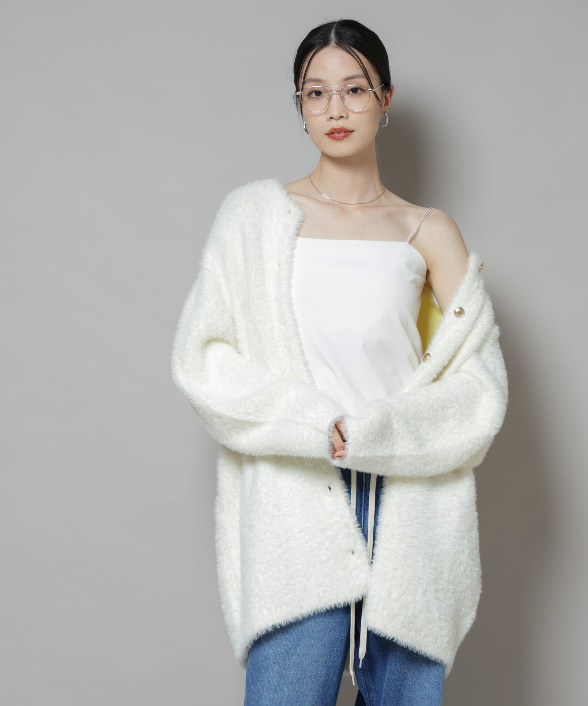 nano･universe「配色シャギーニットジャケット」|ニット・セーター|