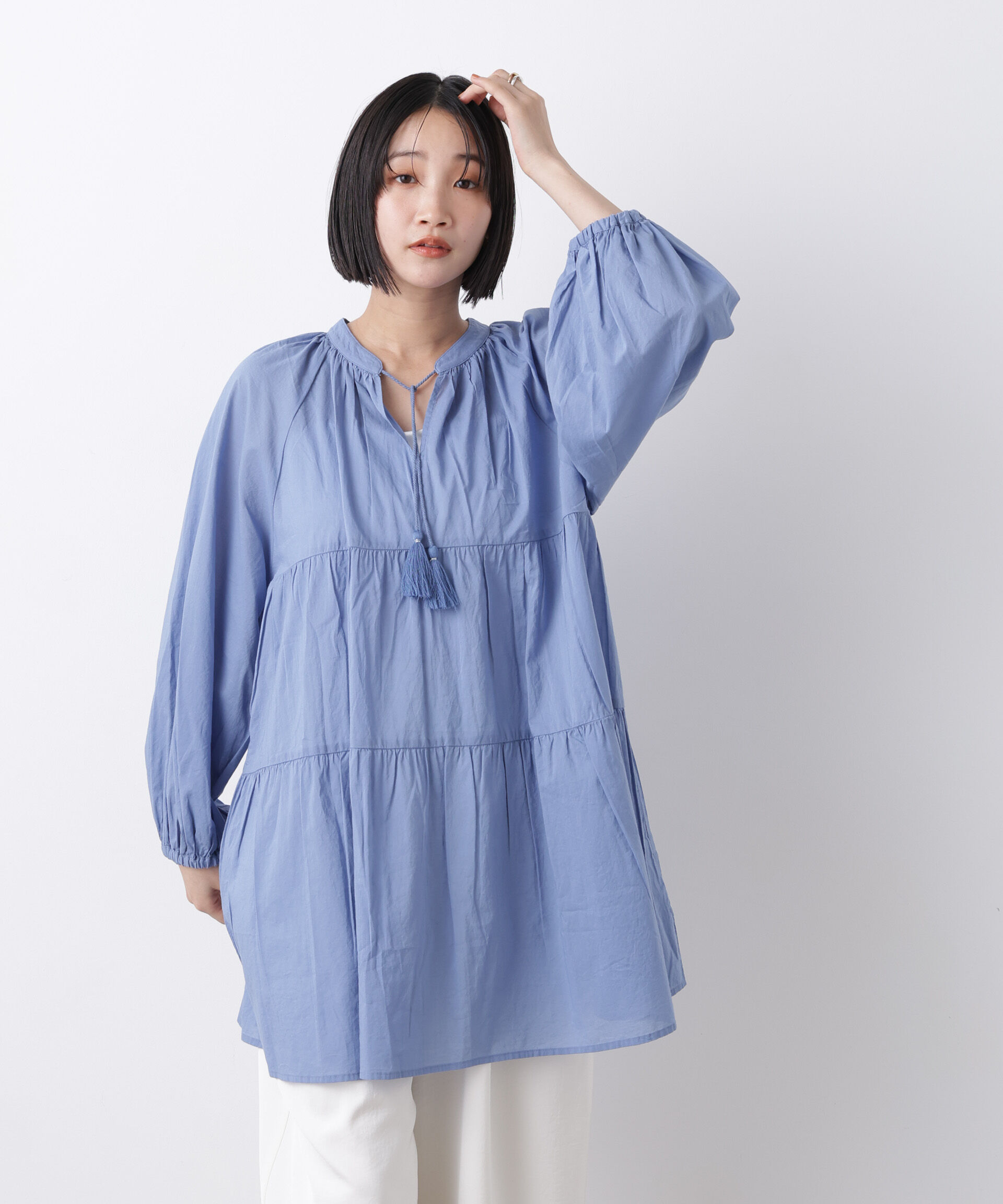 nano･universe「made in INDIA ティアードチュニックブラウス」|シャツ・ブラウス|ブルー