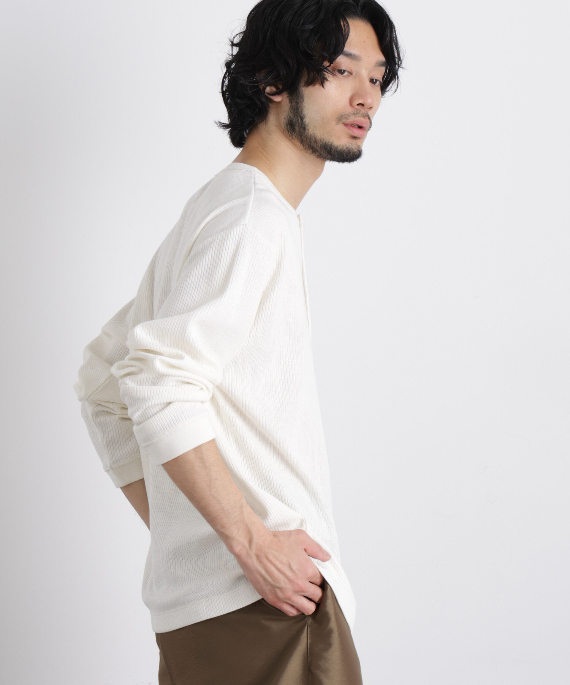 nano･universe「｢ASSEMBLANC｣ ドロップニードルリブ ヘンリーネック」|Tシャツ・カットソー|