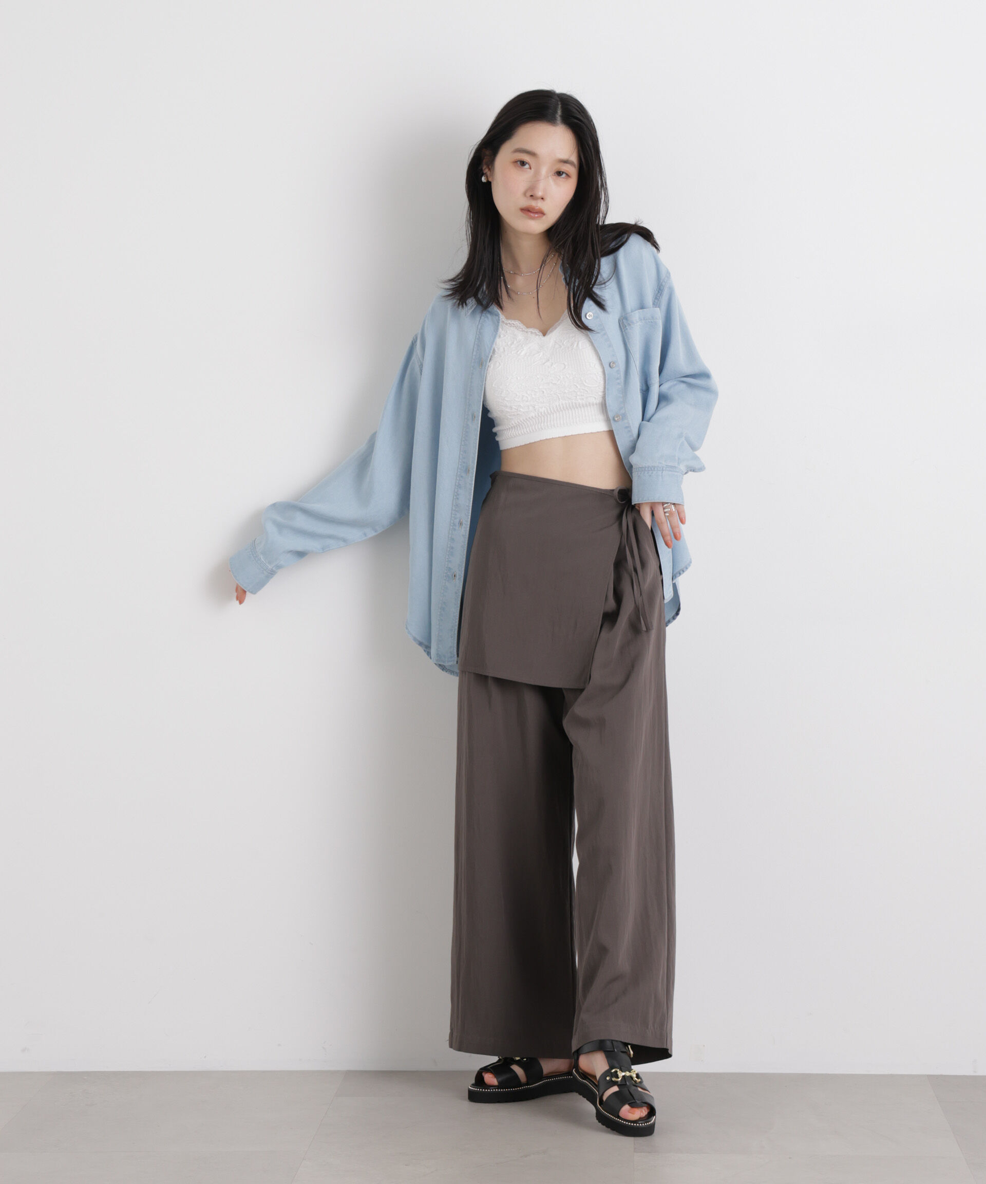 nano･universe「レースジャガードカップ取り外しクロップドキャミソール」|Tシャツ・カットソー|