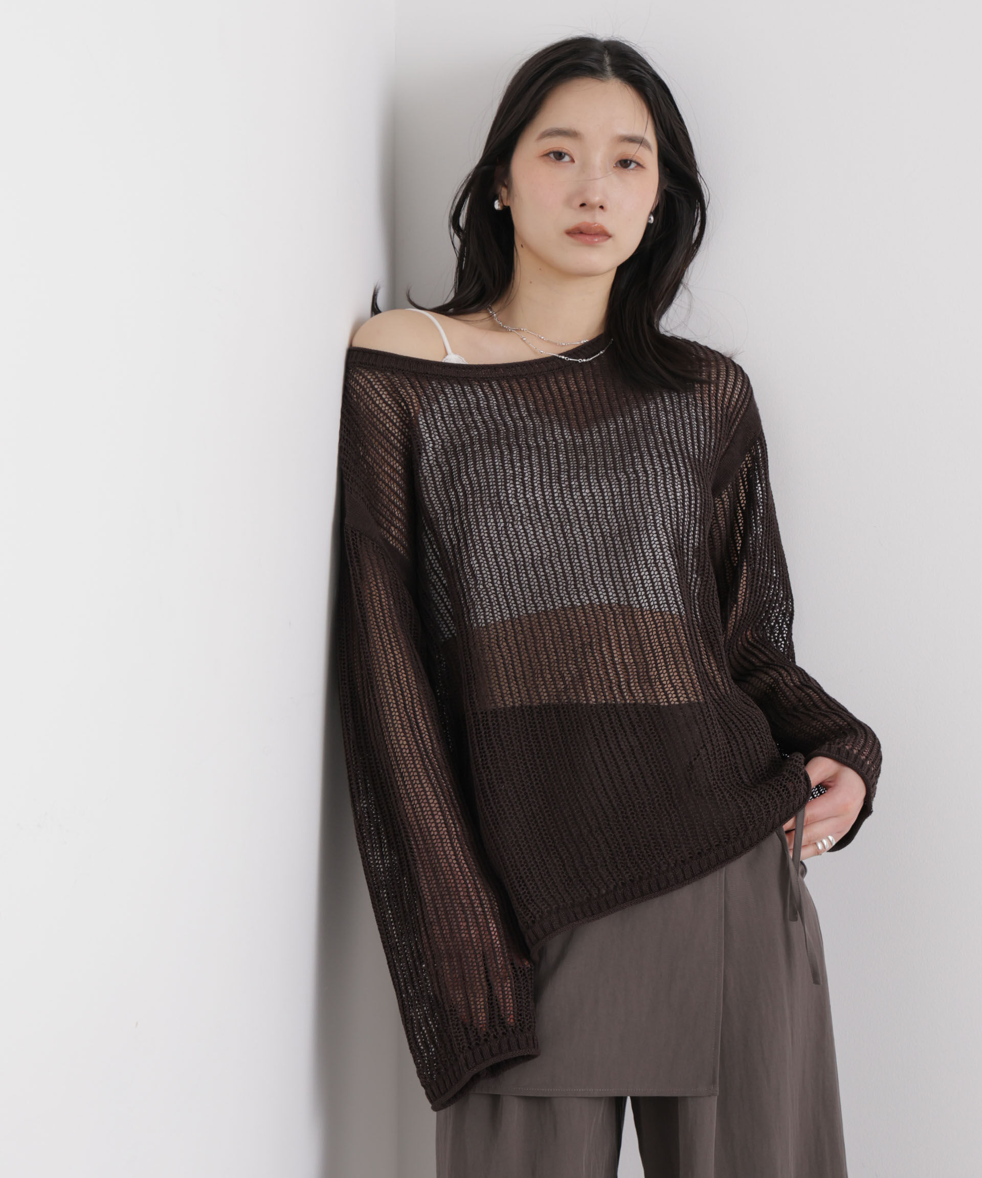 nano･universe「レースジャガードカップ取り外しクロップドキャミソール」|Tシャツ・カットソー|