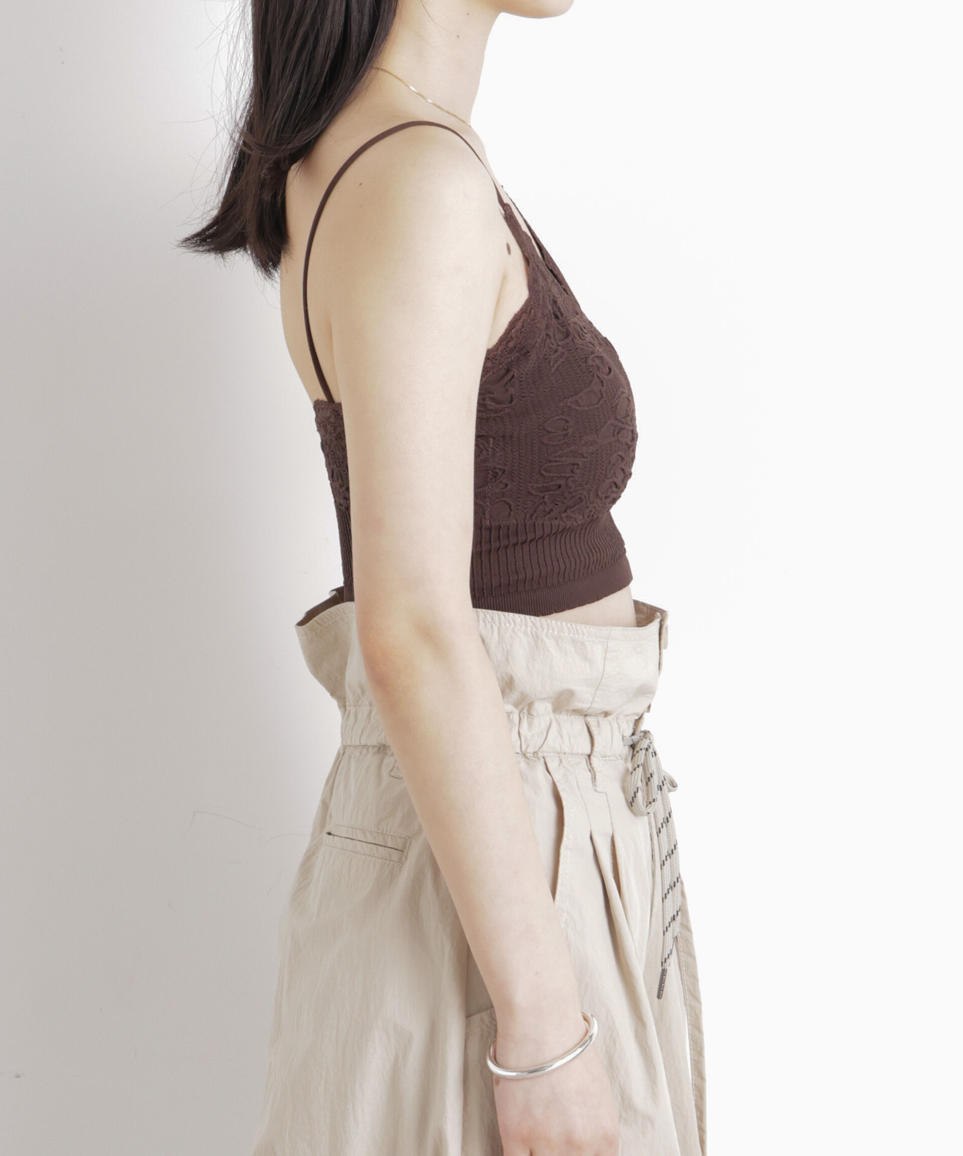 nano･universe「レースジャガードカップ取り外しクロップドキャミソール」|Tシャツ・カットソー|