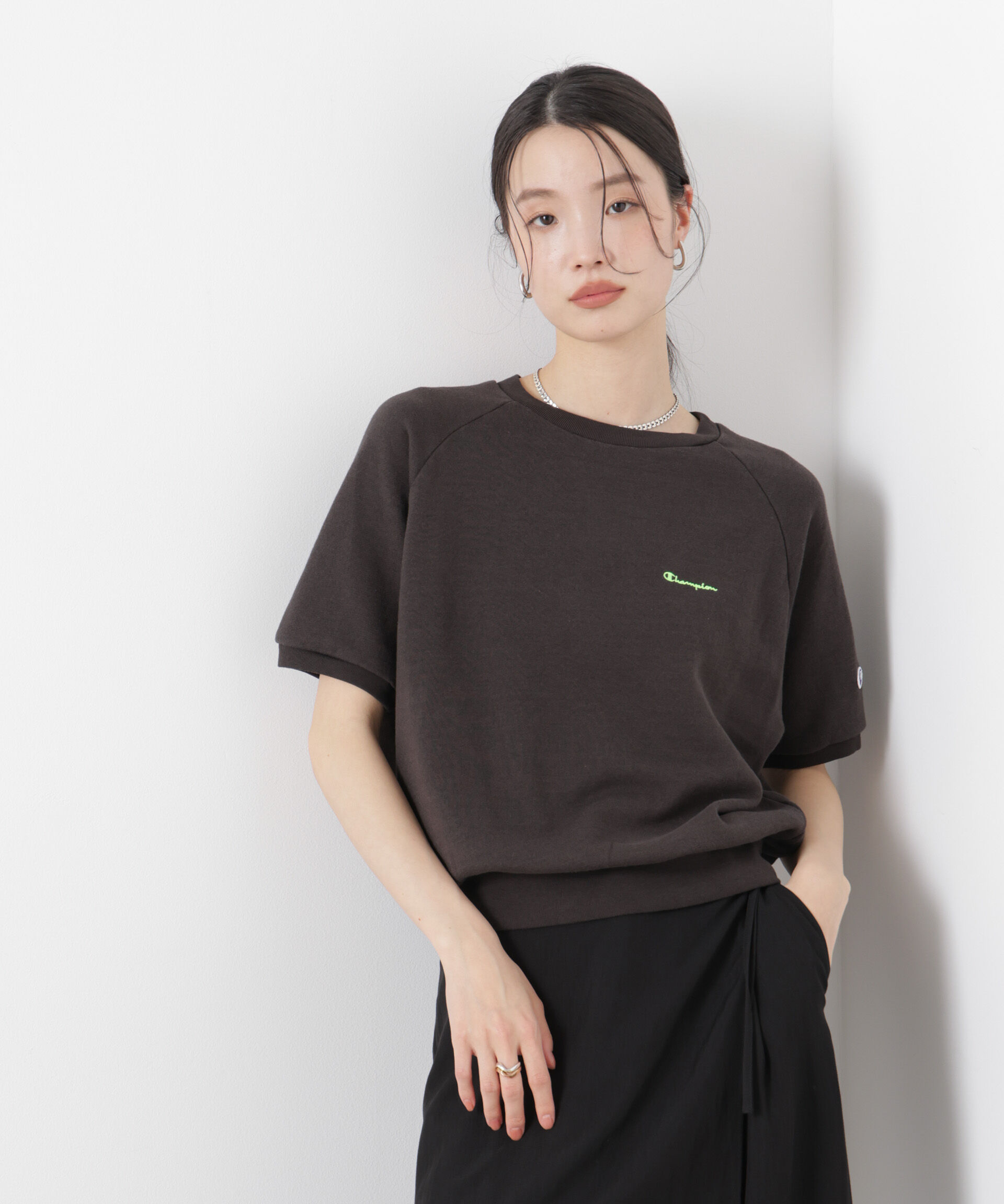 nano･universe「Champion/SHORT SLEEVE SWEATSHIRT」|Tシャツ・カットソー|ブラック