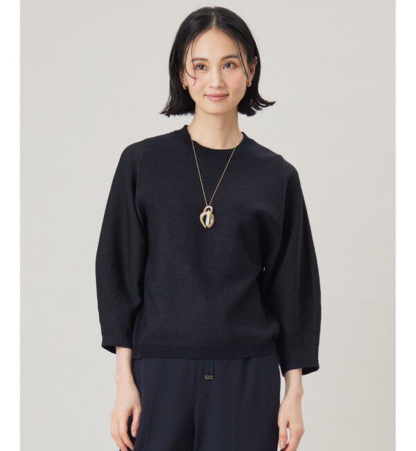 自由区「【洗える】シャイニーツイードプルオーバー ニット」|ニット・セーター|ネイビー