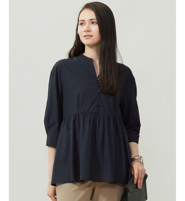 自由区「シアーソフトシャンブレーペプラム ブラウス」|シャツ・ブラウス|ネイビー