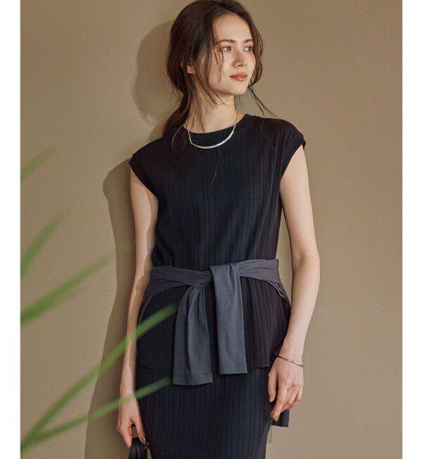 23区「【SLOW/一部店舗限定】ランダムリブフライス フレンチスリーブ カットソー」|Tシャツ・カットソー|ブラック系