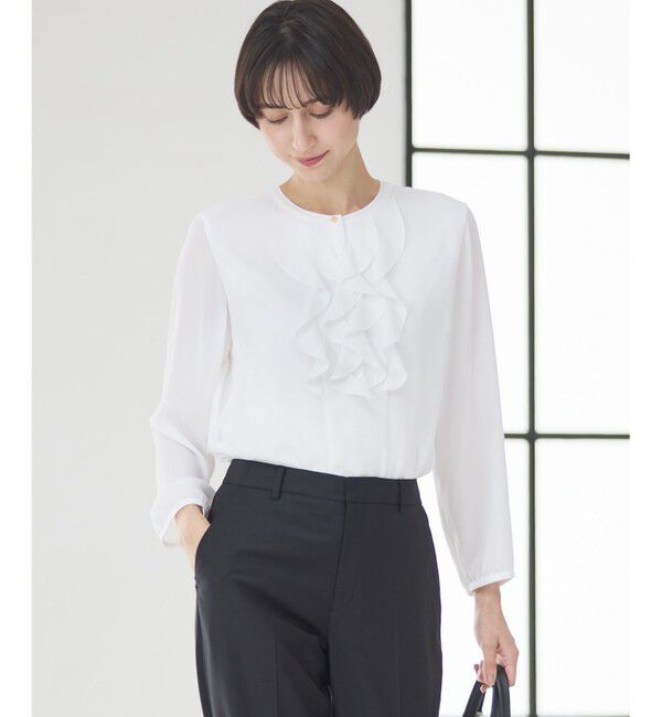 23区「【洗える】ジョーゼットフリル ブラウス」|シャツ・ブラウス|ホワイト系
