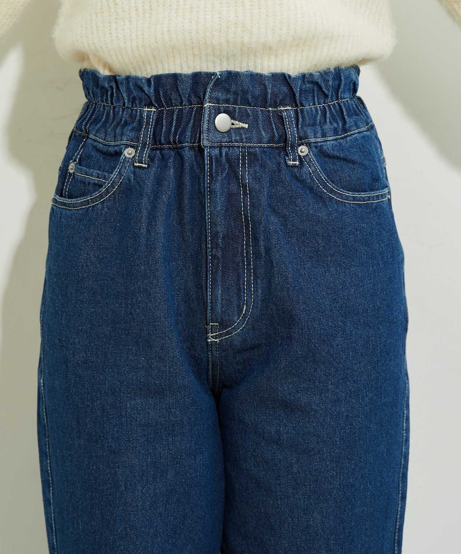 VIS「ウェストギャザーデニム&ツイルテーパードパンツ」|デニム|