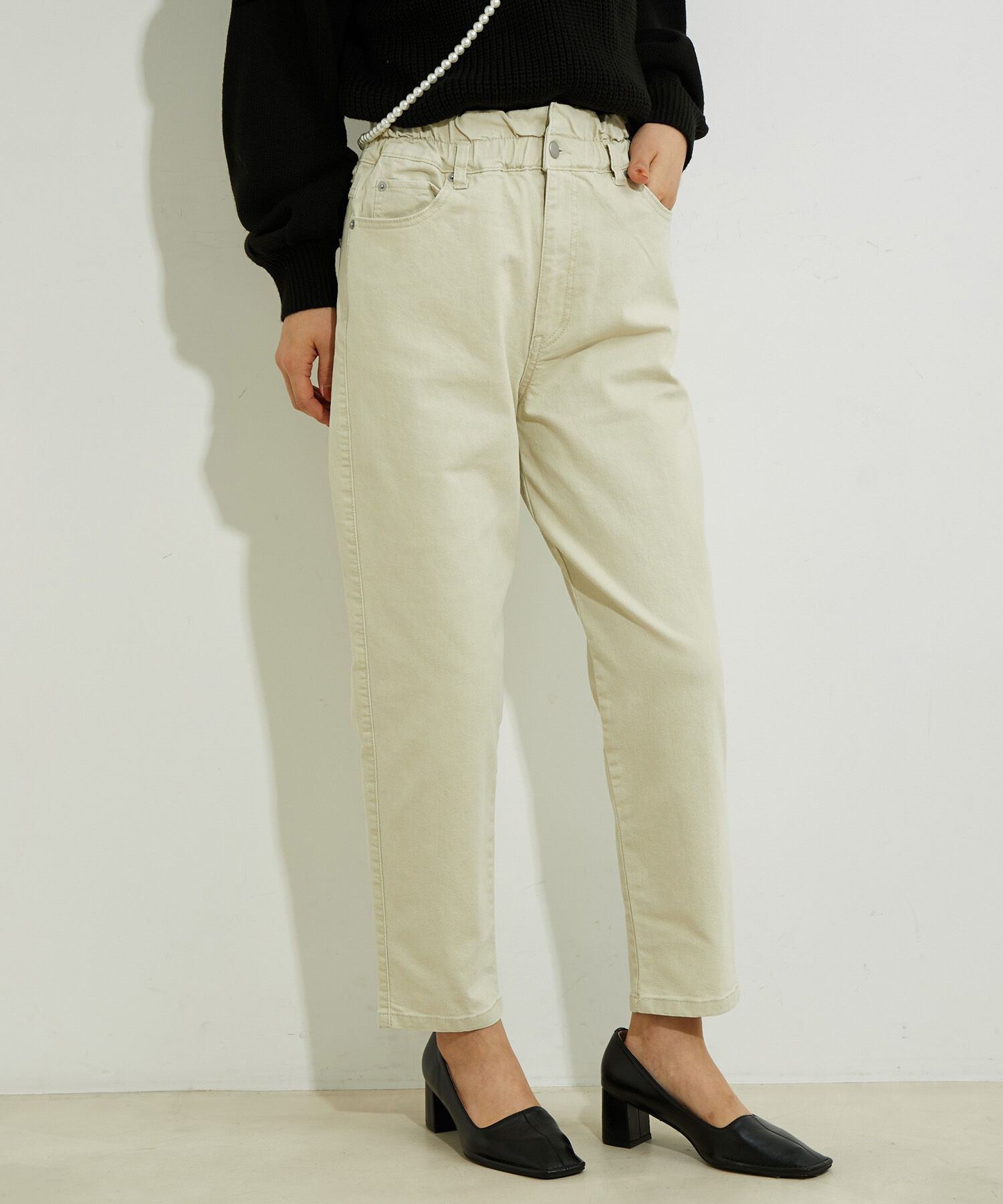 VIS「ウェストギャザーデニム&ツイルテーパードパンツ」|デニム|キナリ系(17)