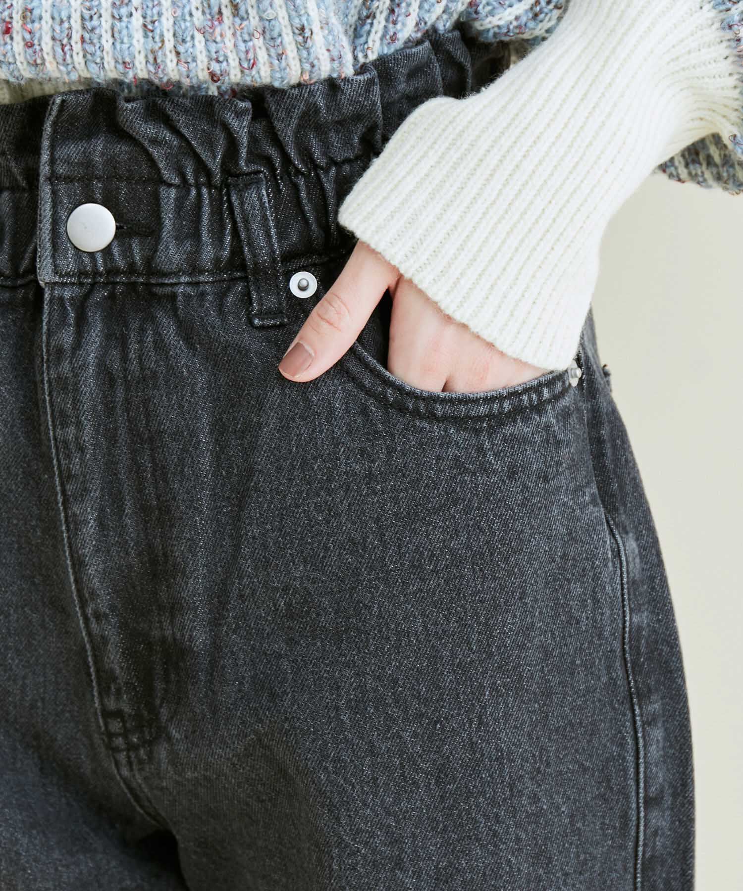 VIS「ウェストギャザーデニム&ツイルテーパードパンツ」|デニム|