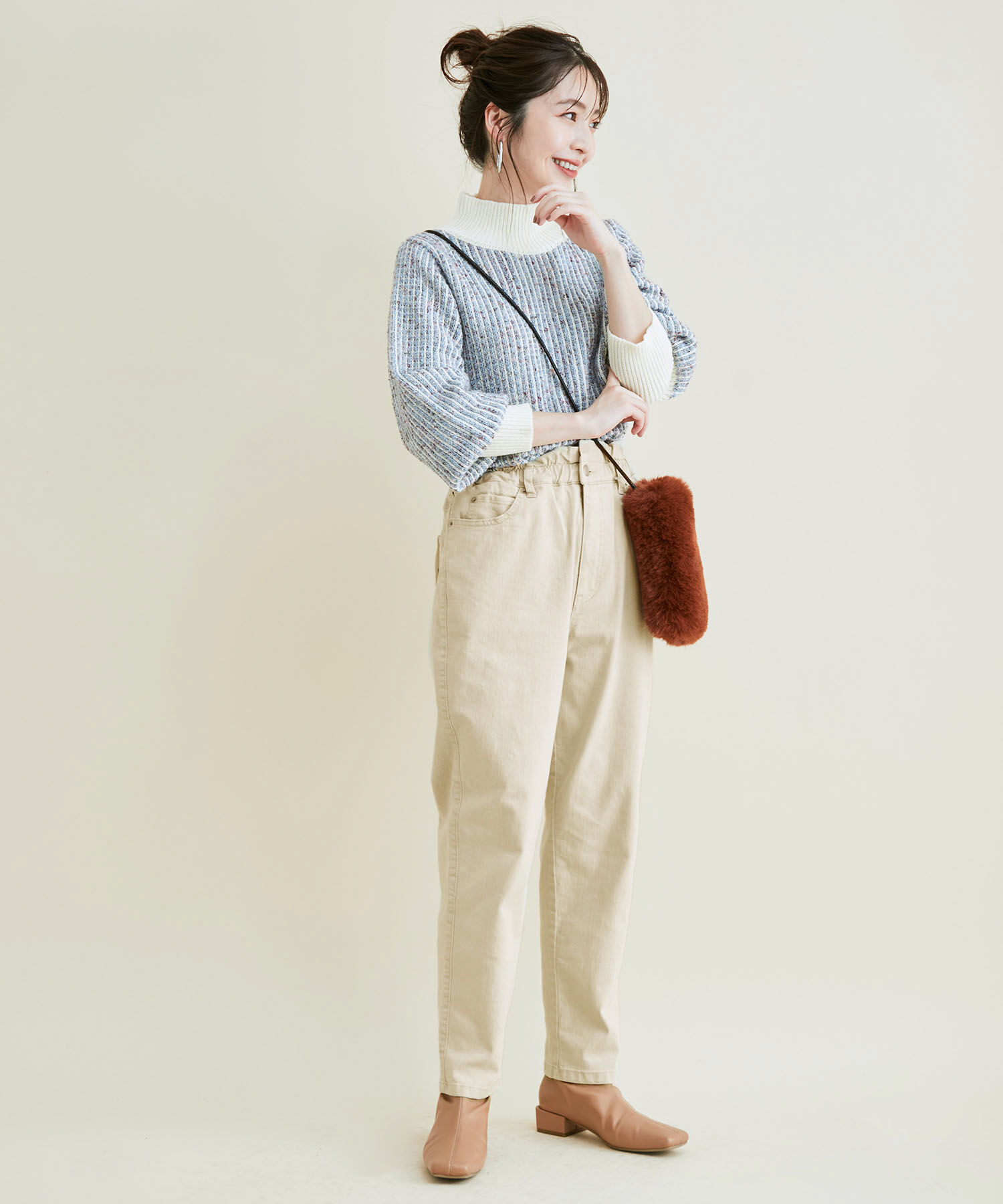 VIS「ウェストギャザーデニム&ツイルテーパードパンツ」|デニム|