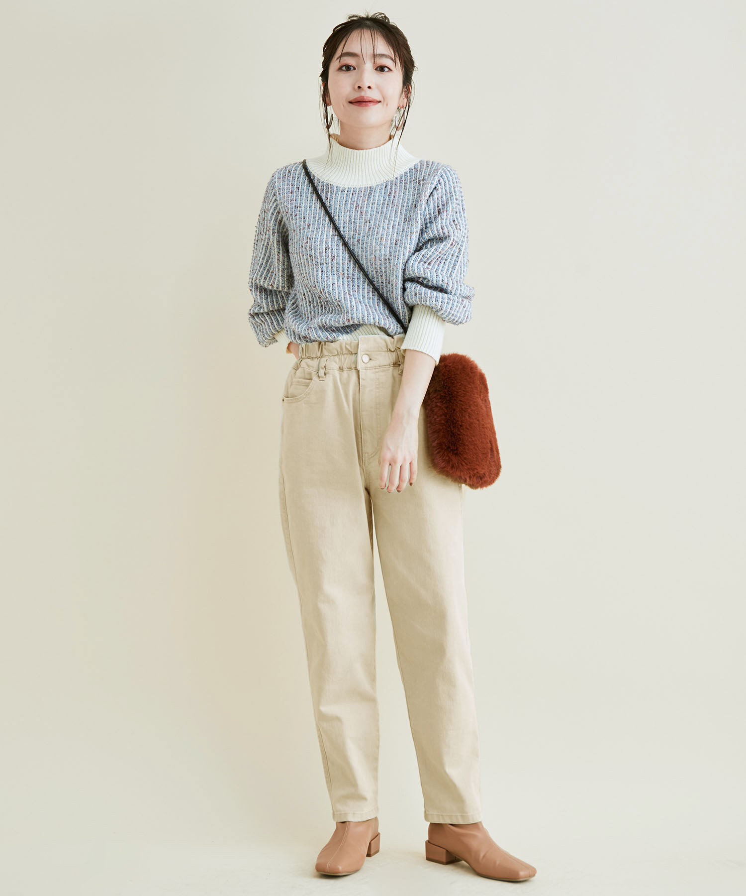 VIS「ウェストギャザーデニム&ツイルテーパードパンツ」|デニム|