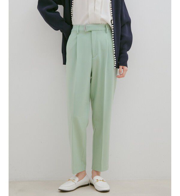 VIS「【HOT BEAUTY STRETCH】【洗える】ワンタックテーパードパンツ【sustainable】」|チノ|ライトグリン(33)