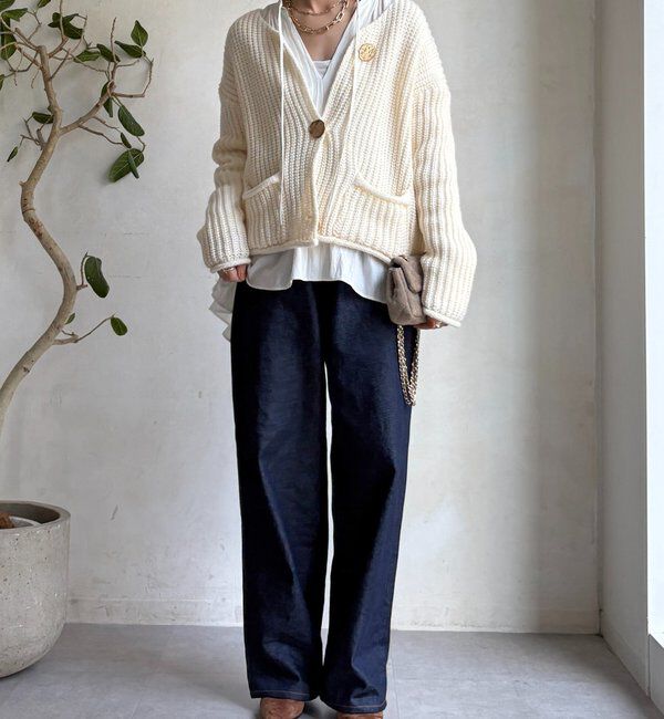  「メタルビッグボタンローゲージカーディガン」|カーディガン|