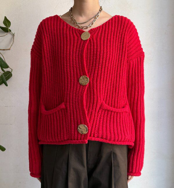  「メタルビッグボタンローゲージカーディガン」|カーディガン|