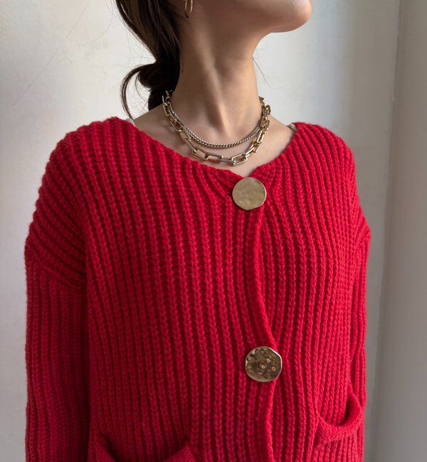  「メタルビッグボタンローゲージカーディガン」|カーディガン|