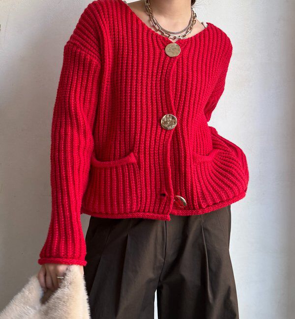  「メタルビッグボタンローゲージカーディガン」|カーディガン|