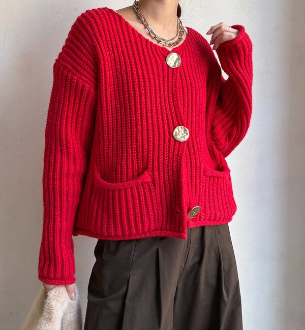  「メタルビッグボタンローゲージカーディガン」|カーディガン|