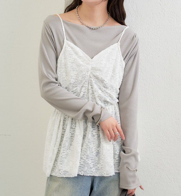  「Vギャザーレースキャミソール」|シャツ・ブラウス|