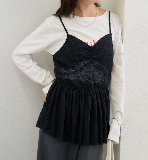  「Vギャザーレースキャミソール」|シャツ・ブラウス|