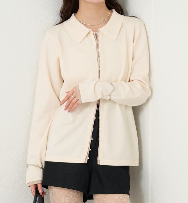  「長袖ポロニット」|カーディガン|オフホワイト