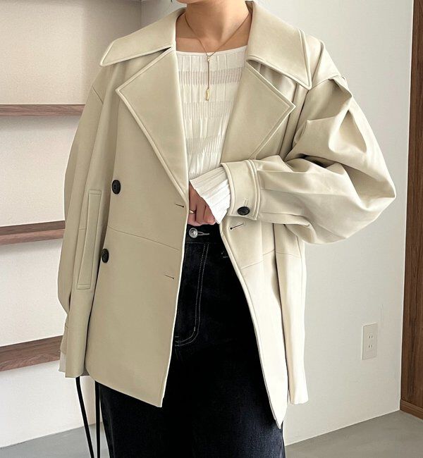  「【サイズ展開あり】レザーミドルコート」|その他|エクリュ